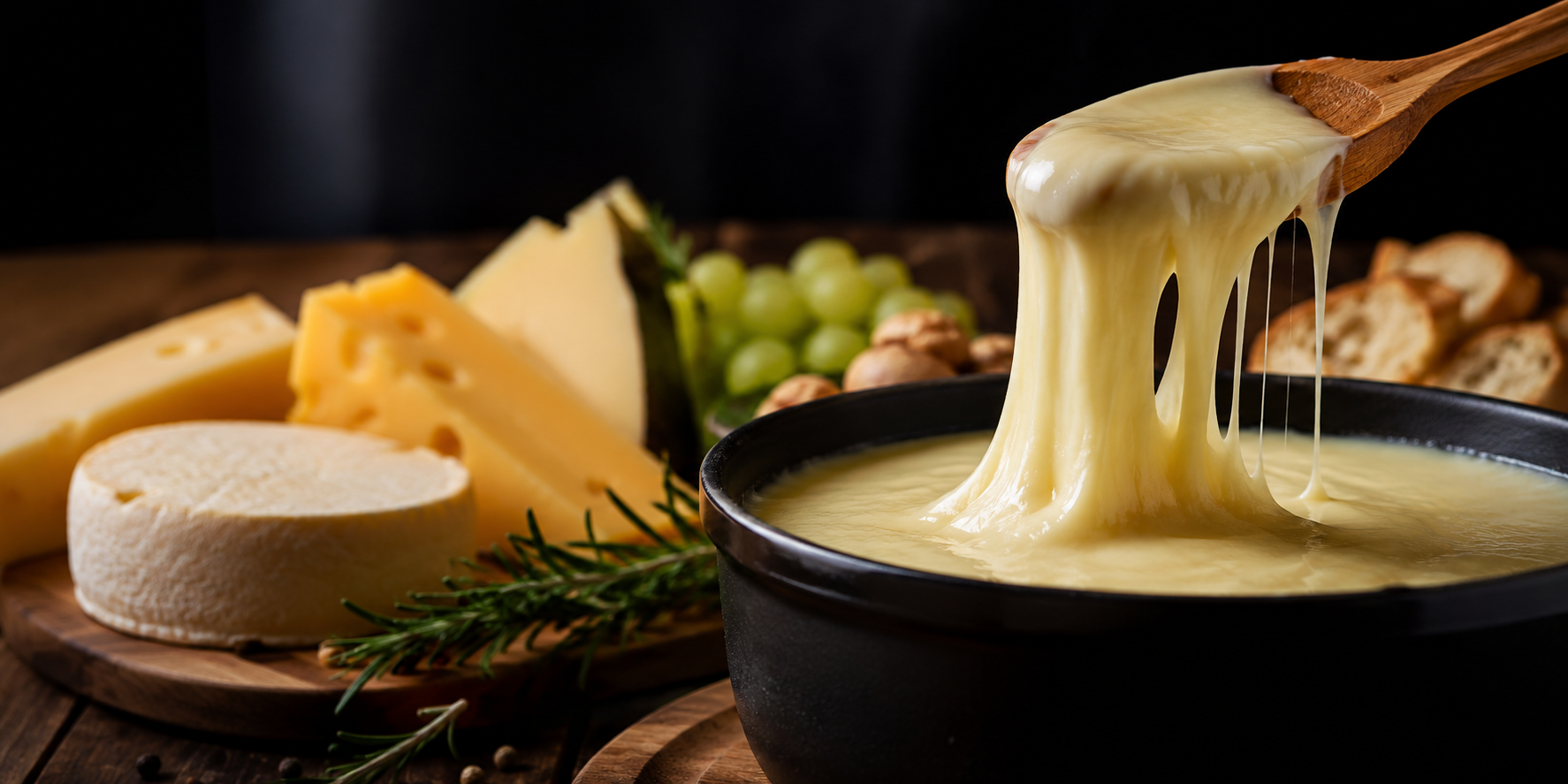 Fondue de quesos y tabla de quesos seleccionados por DistriML