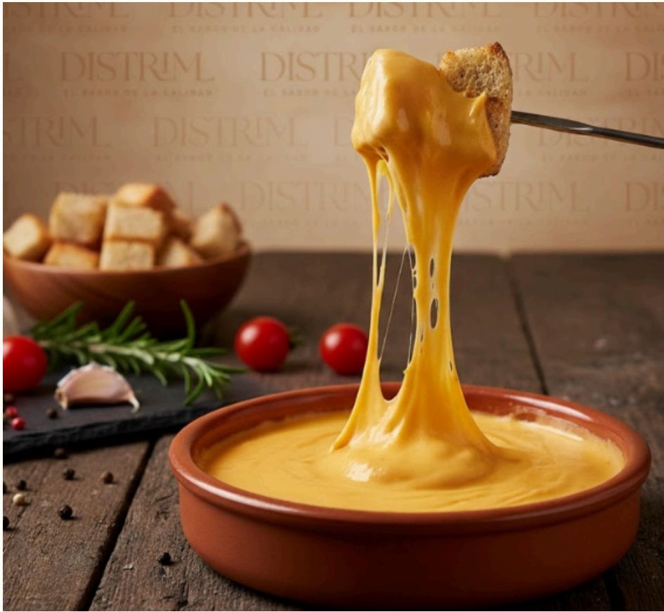 Queso fundido servido en cazuela de barro
